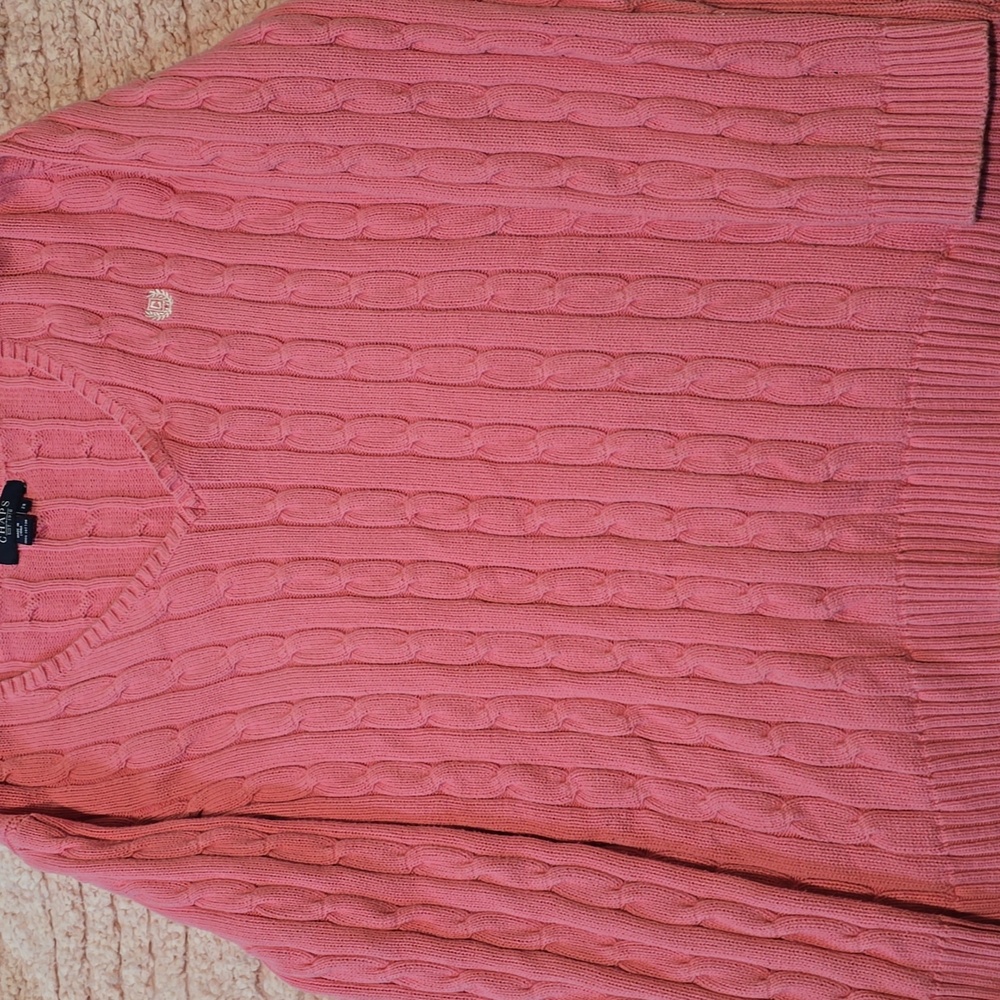Chaps Ralph Lauren Pink V-Neck Cable Knit 100% Cotton Sweater